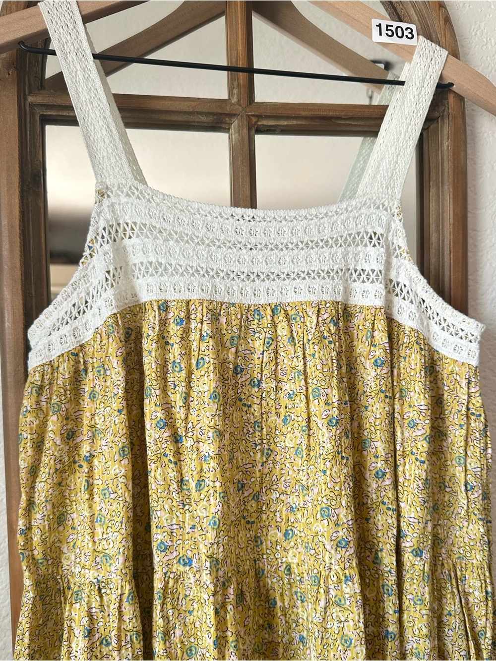 Universal Thread Yellow Floral Midi Dress with White Crochet Yoke - Picture 3 of 6